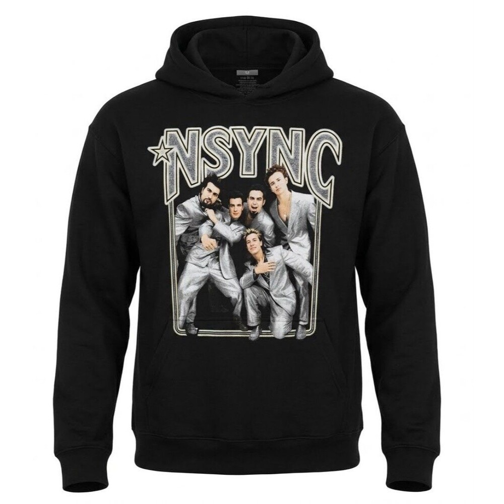 NSYNC Black Hoodie Sweatshirt Kangaroo Pocket Unisex Small Y2K Band Logo